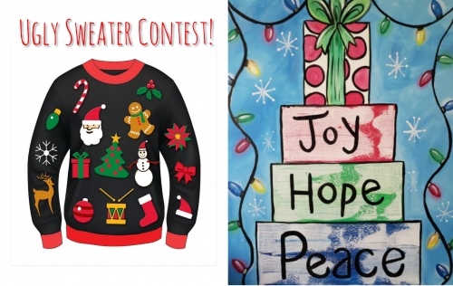 A Signs of Christmas Ugly Sweater Contest paint nite project by Yaymaker