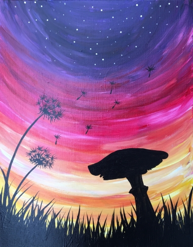 A Magical Mushroom Sunset paint nite project by Yaymaker