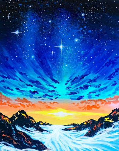 A Sparkle Mountain Sky paint nite project by Yaymaker