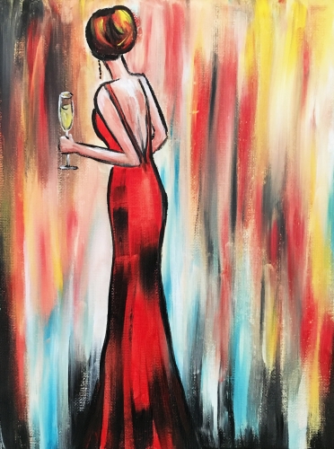 A Red Dress and Champagne paint nite project by Yaymaker