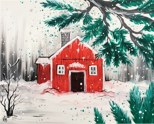 A Red House in Snow paint nite project by Yaymaker