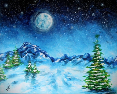 A Snowy Starry Night paint nite project by Yaymaker