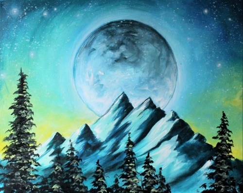 A Cold Moonlit Mountain paint nite project by Yaymaker