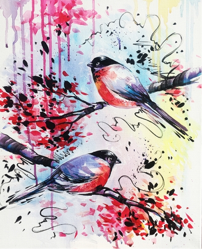 A Happy Little Birds paint nite project by Yaymaker