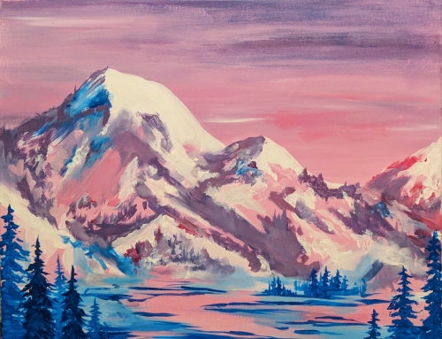 A Snowy Mountain Winter Sunset paint nite project by Yaymaker