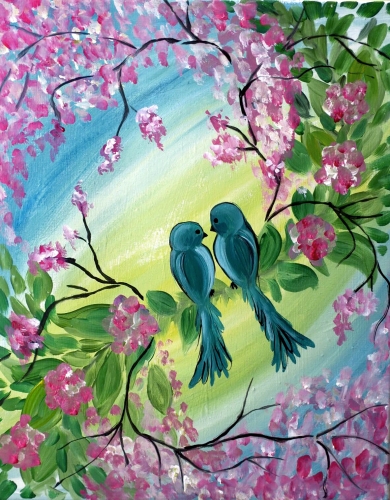 A Spring Lovebirds paint nite project by Yaymaker