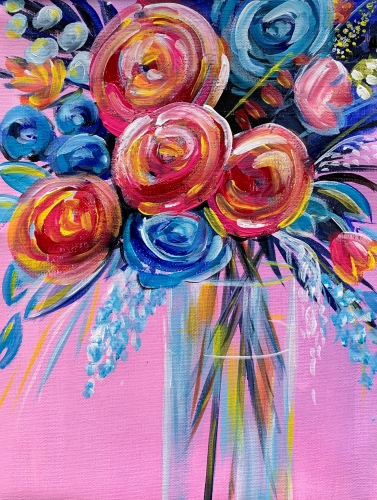 A Red and Blue Rose Bouquet paint nite project by Yaymaker