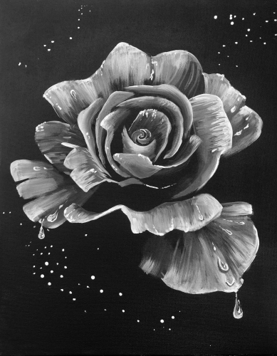 A Dewy Rose Black and White II paint nite project by Yaymaker