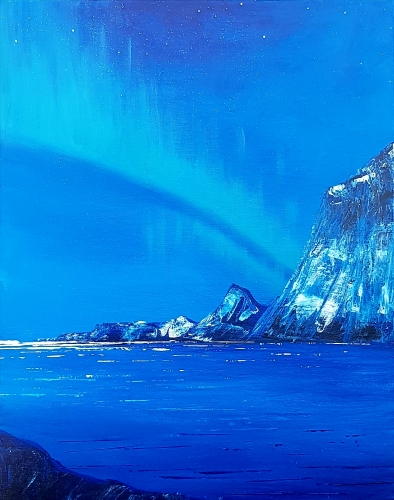 A Cliff Side Northern Lights paint nite project by Yaymaker