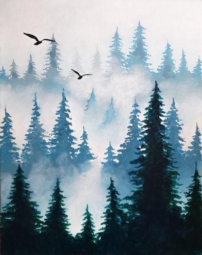 Paint Nite Foggy Forest Flight with Acrylics Antics 09 21 2024