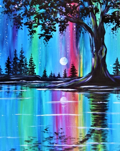 A Moonlit Trees in Technicolor paint nite project by Yaymaker