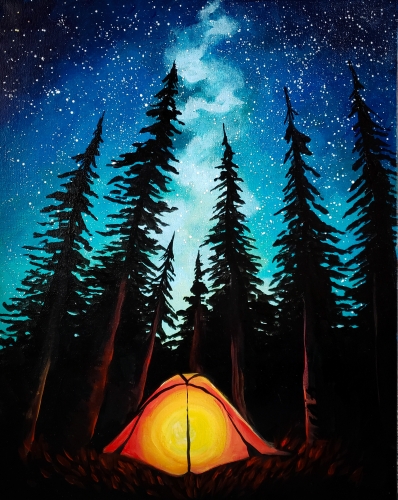 A Camping under Galaxy Stars paint nite project by Yaymaker