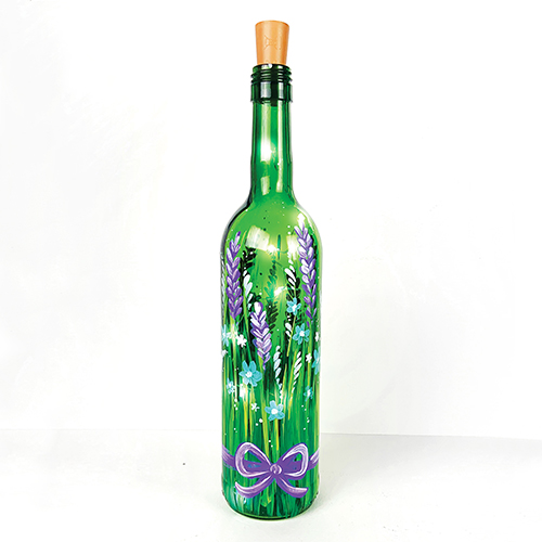 A Wild Flowers Wine Bottle with Fairy Lights paint nite project by Yaymaker