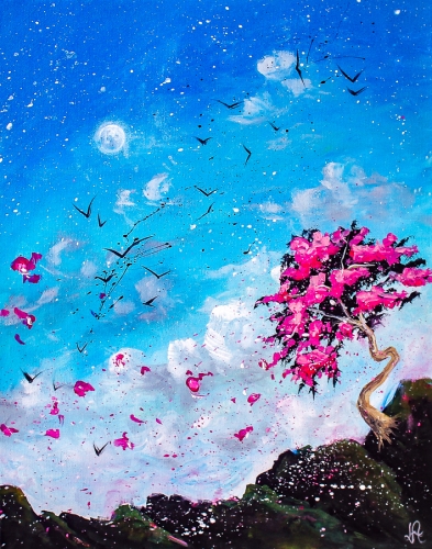 A Moonlit Cherry Blossom paint nite project by Yaymaker