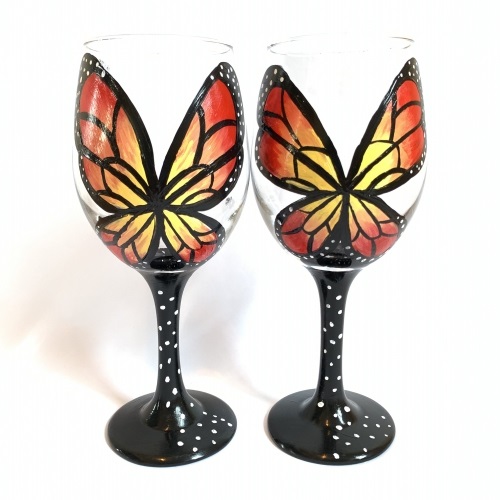 A Beautiful Butterfly Wine Glasses paint nite project by Yaymaker