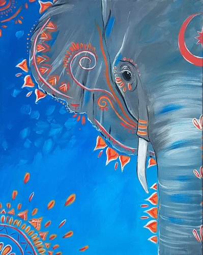 A Bright Boho Elephant paint nite project by Yaymaker