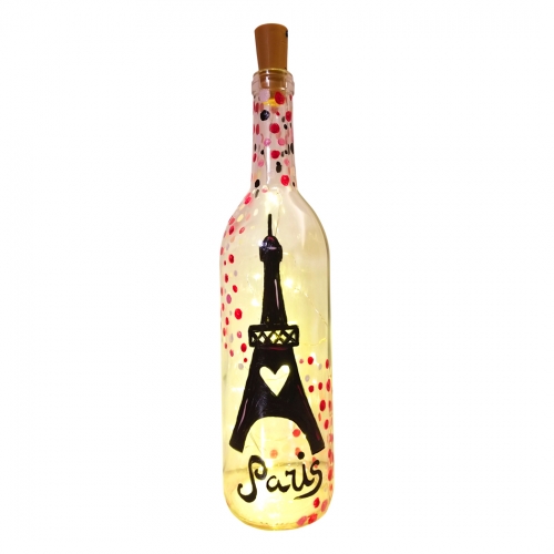 A Paris Wine Bottle with Lights paint nite project by Yaymaker