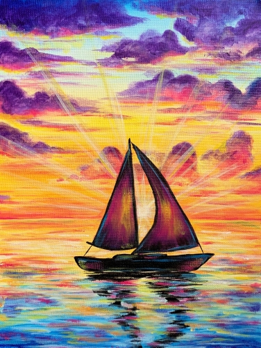 A Sailing Sunset Silhouette paint nite project by Yaymaker