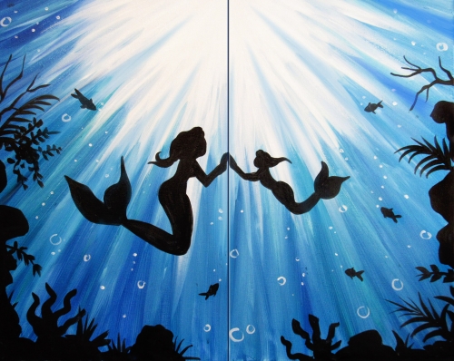 A Mother and Daughter Mermaid Partner Painting paint nite project by Yaymaker