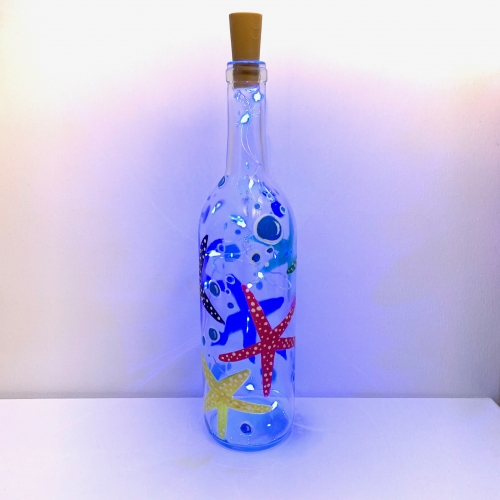 A Under the Sea Wine Bottle with Fairy Lights paint nite project by Yaymaker