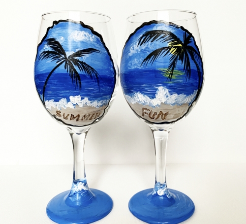 A Summer Fun Wine Glasses paint nite project by Yaymaker