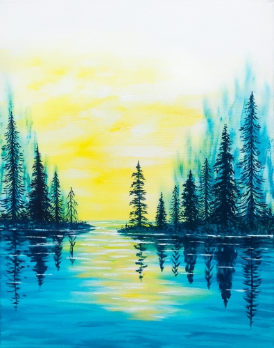 A Forest Lake Sunset paint nite project by Yaymaker