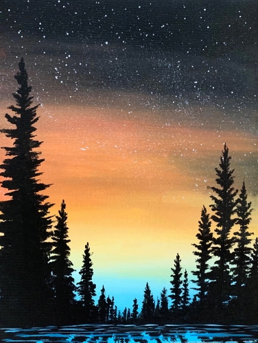 A Sunset Pine Silhouette paint nite project by Yaymaker