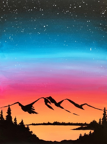 A Starry mountain silhouette paint nite project by Yaymaker