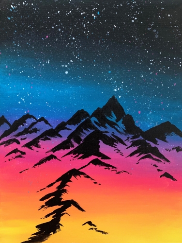 A Starry Midnight Mountain Silhouette paint nite project by Yaymaker