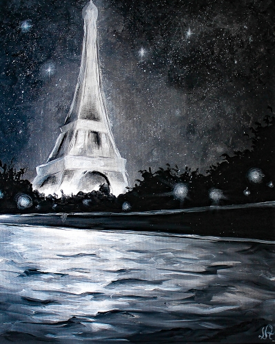 A Glowing Paris en Noir paint nite project by Yaymaker