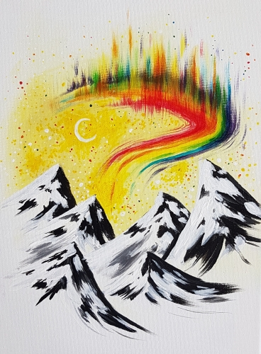 A Rainbow Aurora Mountains paint nite project by Yaymaker
