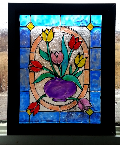A Faux StainedGlass Painting with Frame Customize Your Own Tulips paint nite project by Yaymaker
