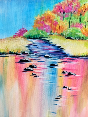 A Colorful Lake Reflections paint nite project by Yaymaker