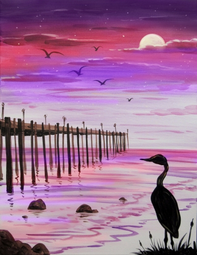 A Pink Sunset at the Pier paint nite project by Yaymaker