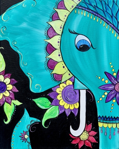 A Floral Boho Elephant paint nite project by Yaymaker