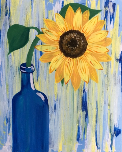 A Sunflower in a Wine Bottle paint nite project by Yaymaker