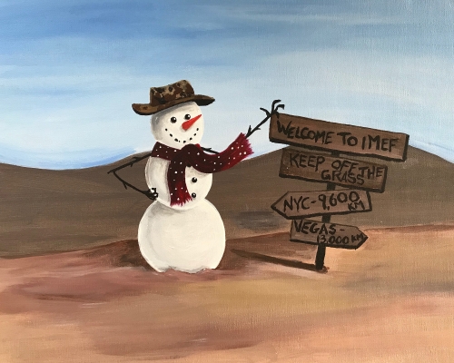 A Desert Snowman paint nite project by Yaymaker