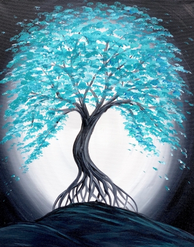 A Teal Bonsai In the Moonlight paint nite project by Yaymaker