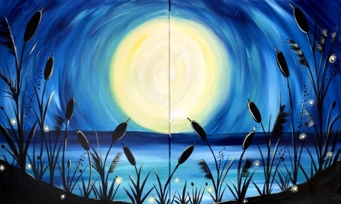 A Beach Moonlight  Partner Painting paint nite project by Yaymaker