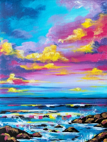 A Rocky Beach at Dawn paint nite project by Yaymaker