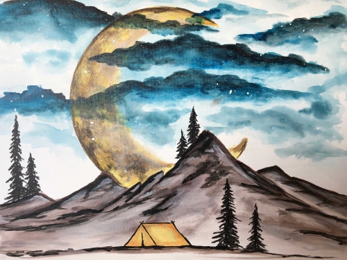 A Crescent Moon Camping paint nite project by Yaymaker