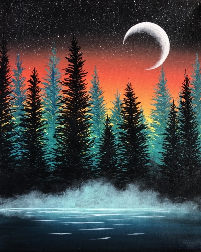 A Misty Forest Moonlight paint nite project by Yaymaker