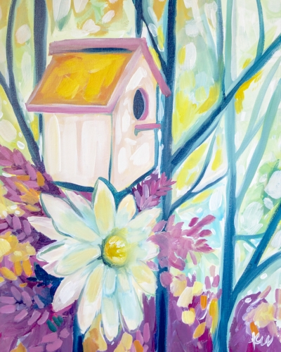 A Blooming Birdhouse paint nite project by Yaymaker