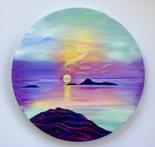A Sunset Swan  16 Round Canvas paint nite project by Yaymaker