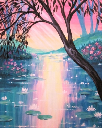 A Sparkling Morning Lily Pond paint nite project by Yaymaker