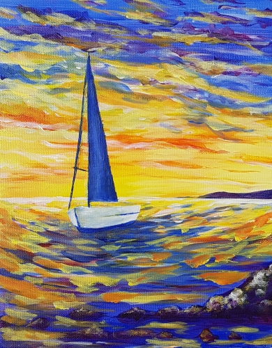 A Bright Sailboat Sunrise paint nite project by Yaymaker