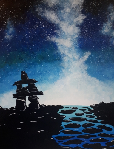 A Blue Galaxy Inukshuk paint nite project by Yaymaker