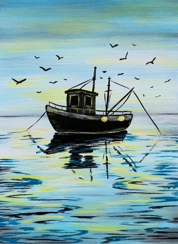 A Fishing Boat Silhouette paint nite project by Yaymaker