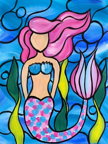A Pink Mermaid Mosaic paint nite project by Yaymaker
