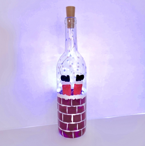 A Santa Claus is Coming to Town  Wine Bottle  Fairy Lights paint nite project by Yaymaker